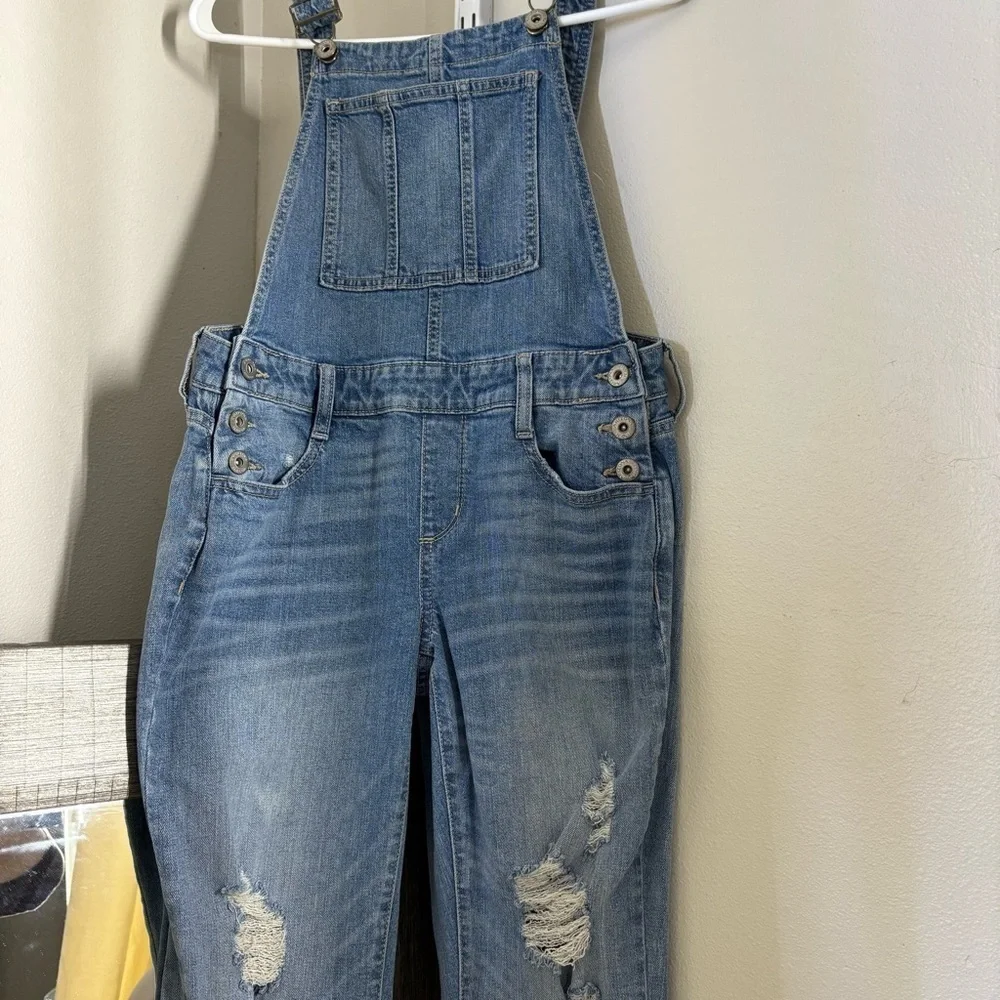 Arizona Jean Company Blue Distressed Denim Overalls